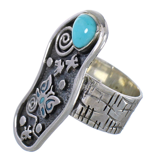 Turquoise Water Wave And Butterfly Authentic Sterling Silver Ring Size 5 RX94079